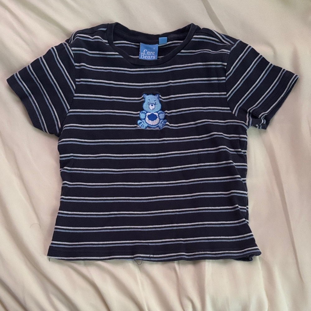 Care Bears Black and White Striped Tee. Worn in Netflix show 'Never Have I Ever'